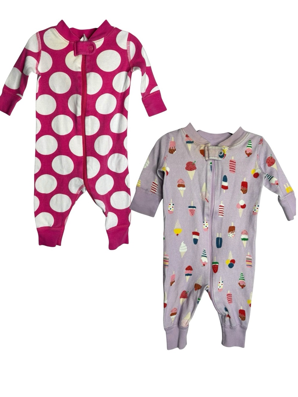 Hanna Andersson zip up pajama bundle baby size 0-3 months ice cream polka dot